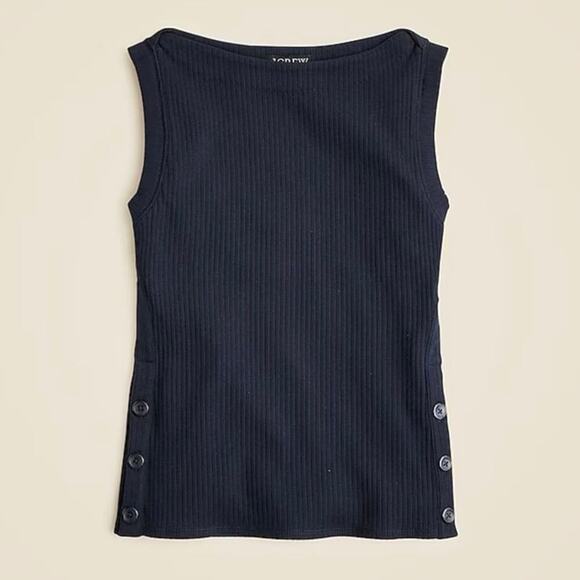 J.Crew Premium Rib Side Button Boatneck Navy Top Size Small NWT - Picture 1 of 9